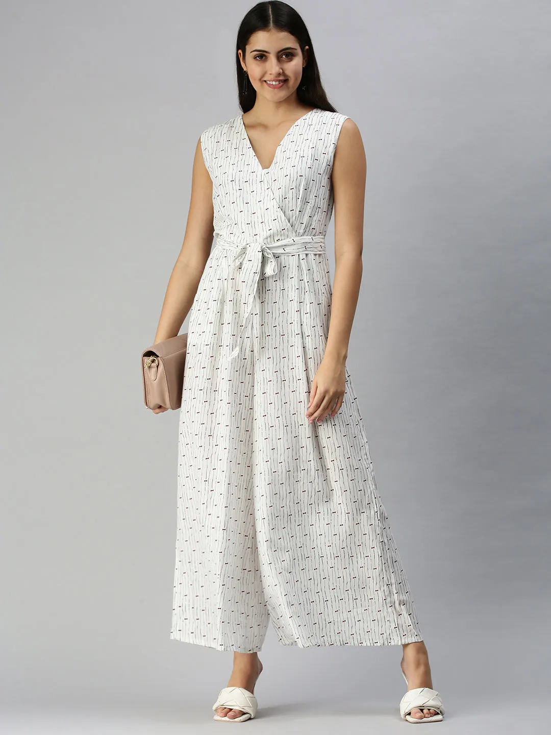 Women's White Printed Jumpsuits