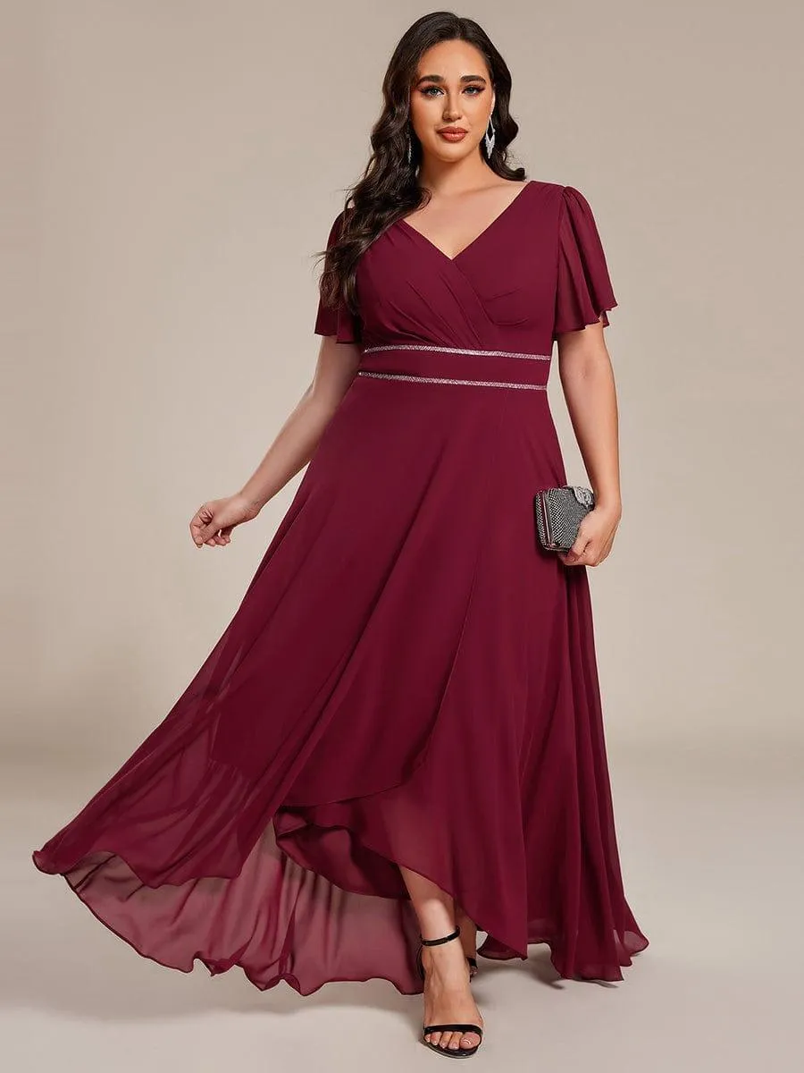 Yolanda | Plus Size V-Neck Rhinestone Waist Chiffon Maxi Formal Evening Dress