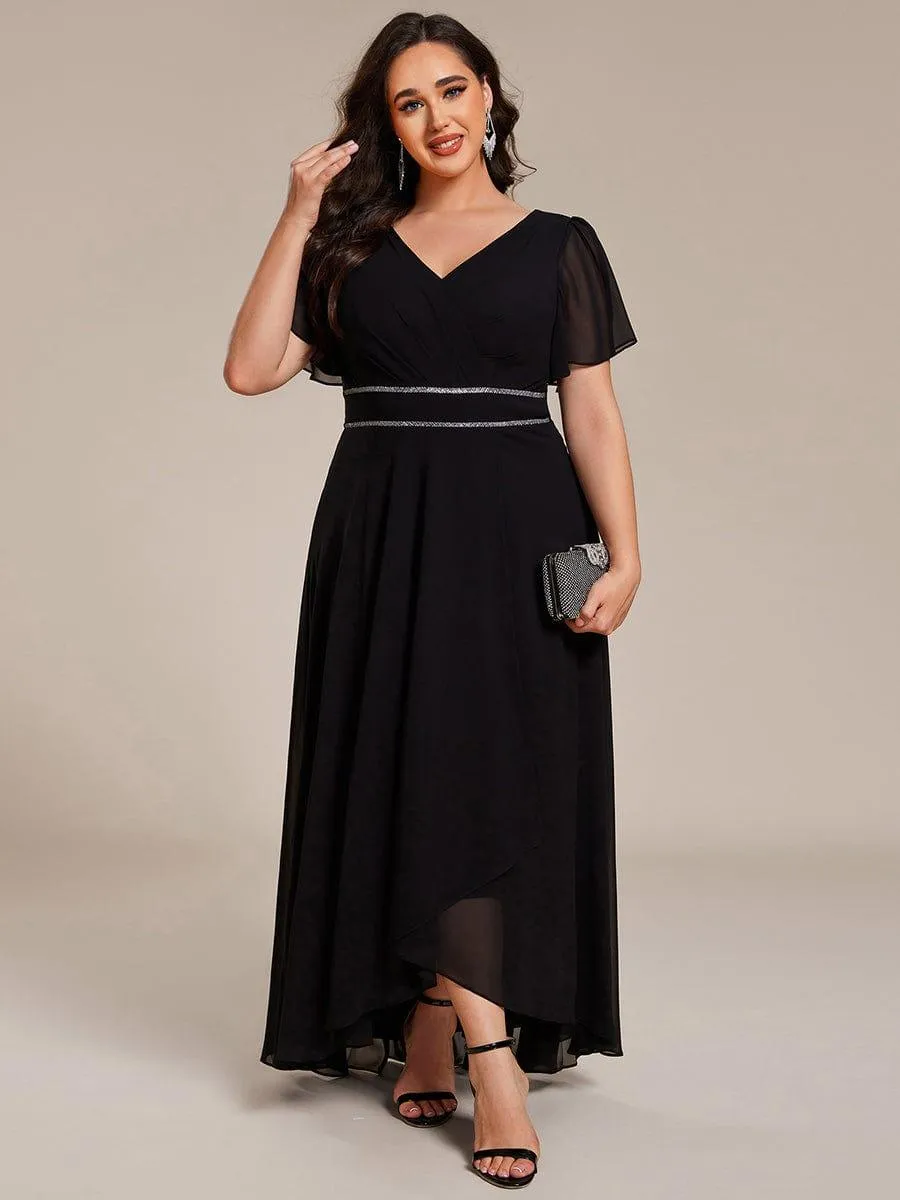 Yolanda | Plus Size V-Neck Rhinestone Waist Chiffon Maxi Formal Evening Dress