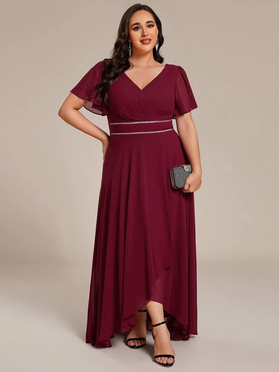 Yolanda | Plus Size V-Neck Rhinestone Waist Chiffon Maxi Formal Evening Dress