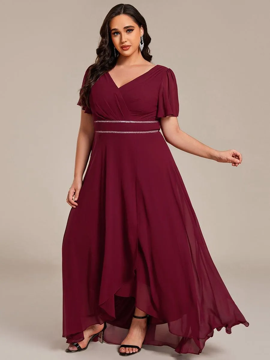 Yolanda | Plus Size V-Neck Rhinestone Waist Chiffon Maxi Formal Evening Dress