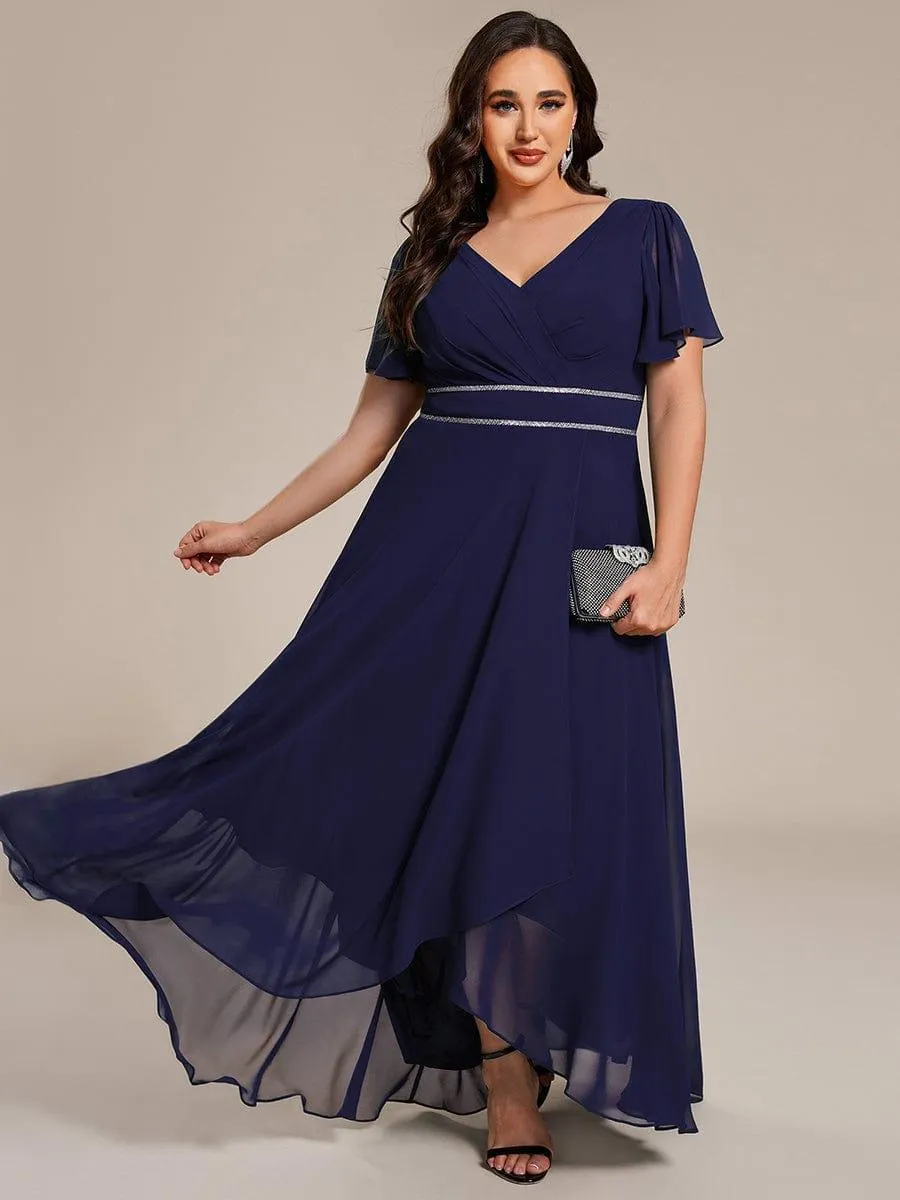 Yolanda | Plus Size V-Neck Rhinestone Waist Chiffon Maxi Formal Evening Dress