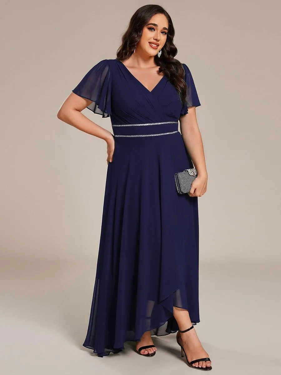 Yolanda | Plus Size V-Neck Rhinestone Waist Chiffon Maxi Formal Evening Dress