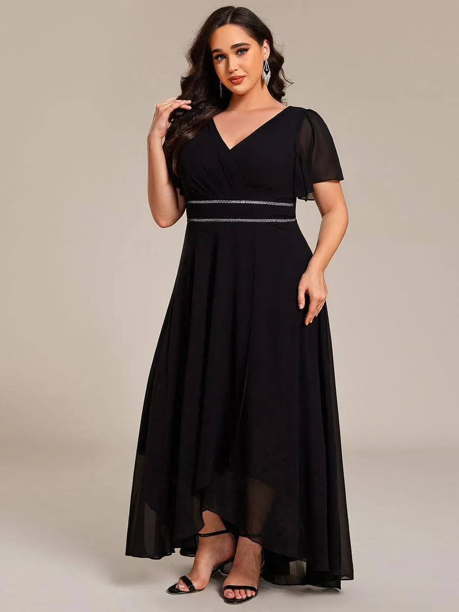 Yolanda | Plus Size V-Neck Rhinestone Waist Chiffon Maxi Formal Evening Dress