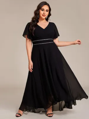 Yolanda | Plus Size V-Neck Rhinestone Waist Chiffon Maxi Formal Evening Dress